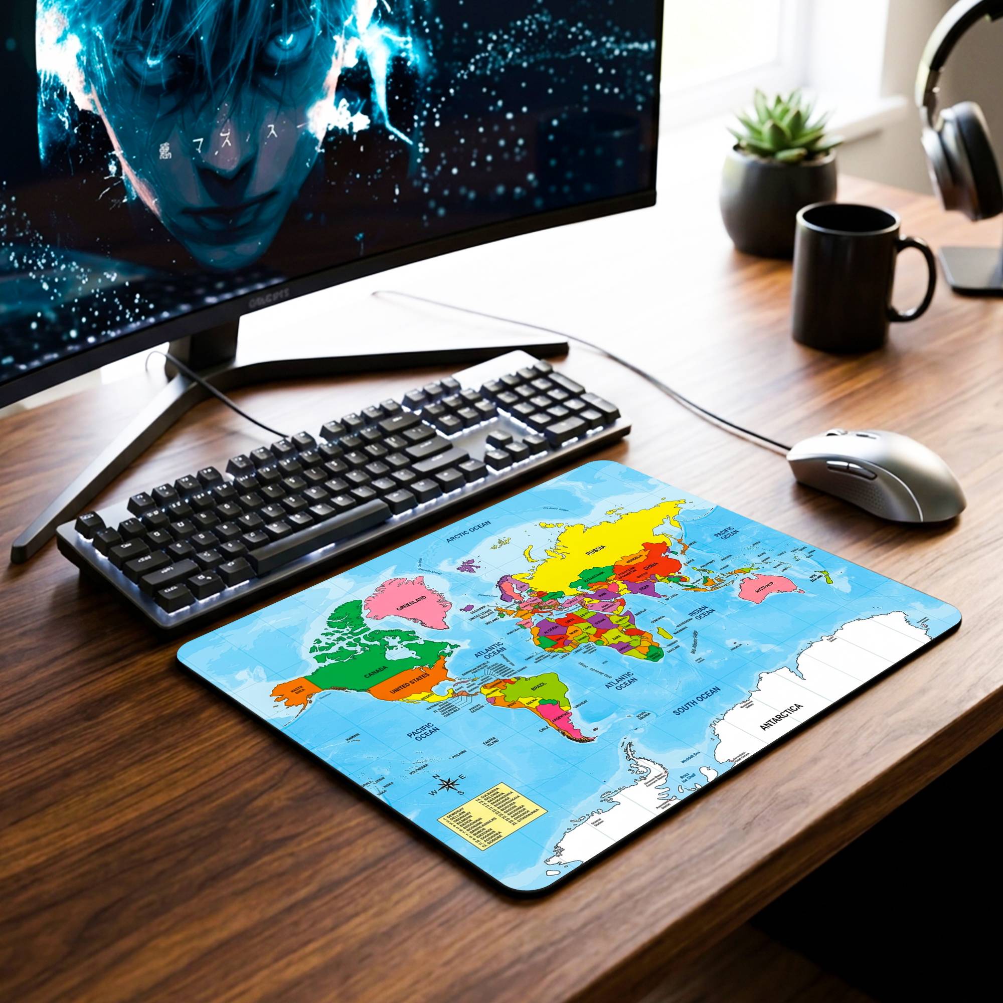 Children World Map Desk Mat - 7.5 x 9 Inch image
