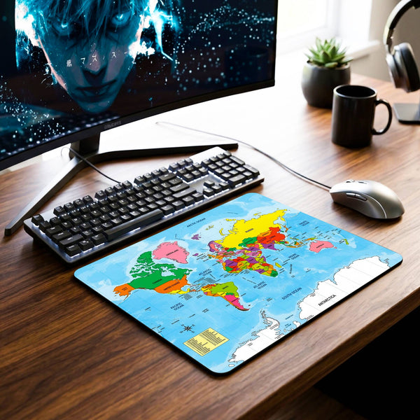 Children World Map Desk Mat - 7.5 x 9 Inch image