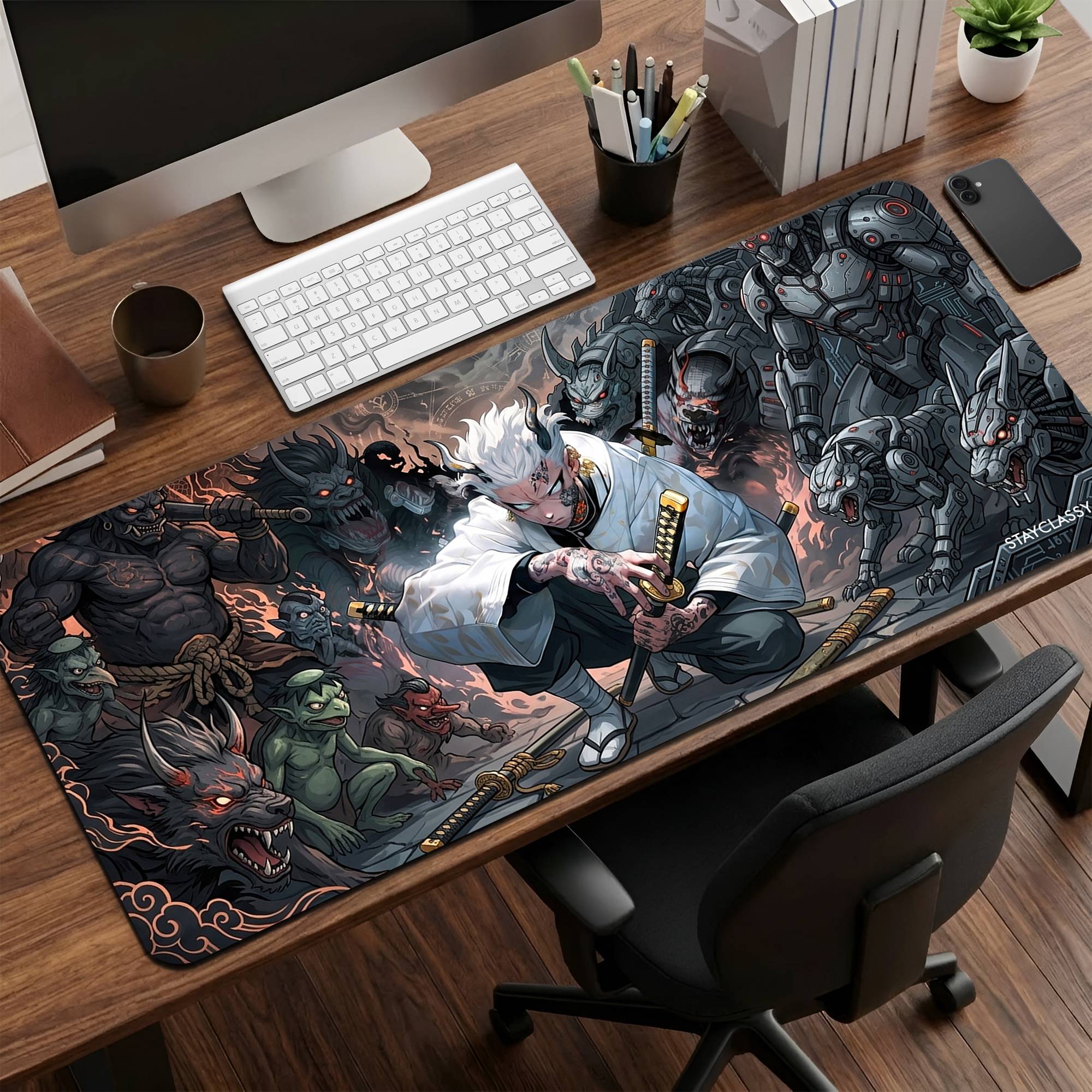 White Hair Demon Desk Mat image 0