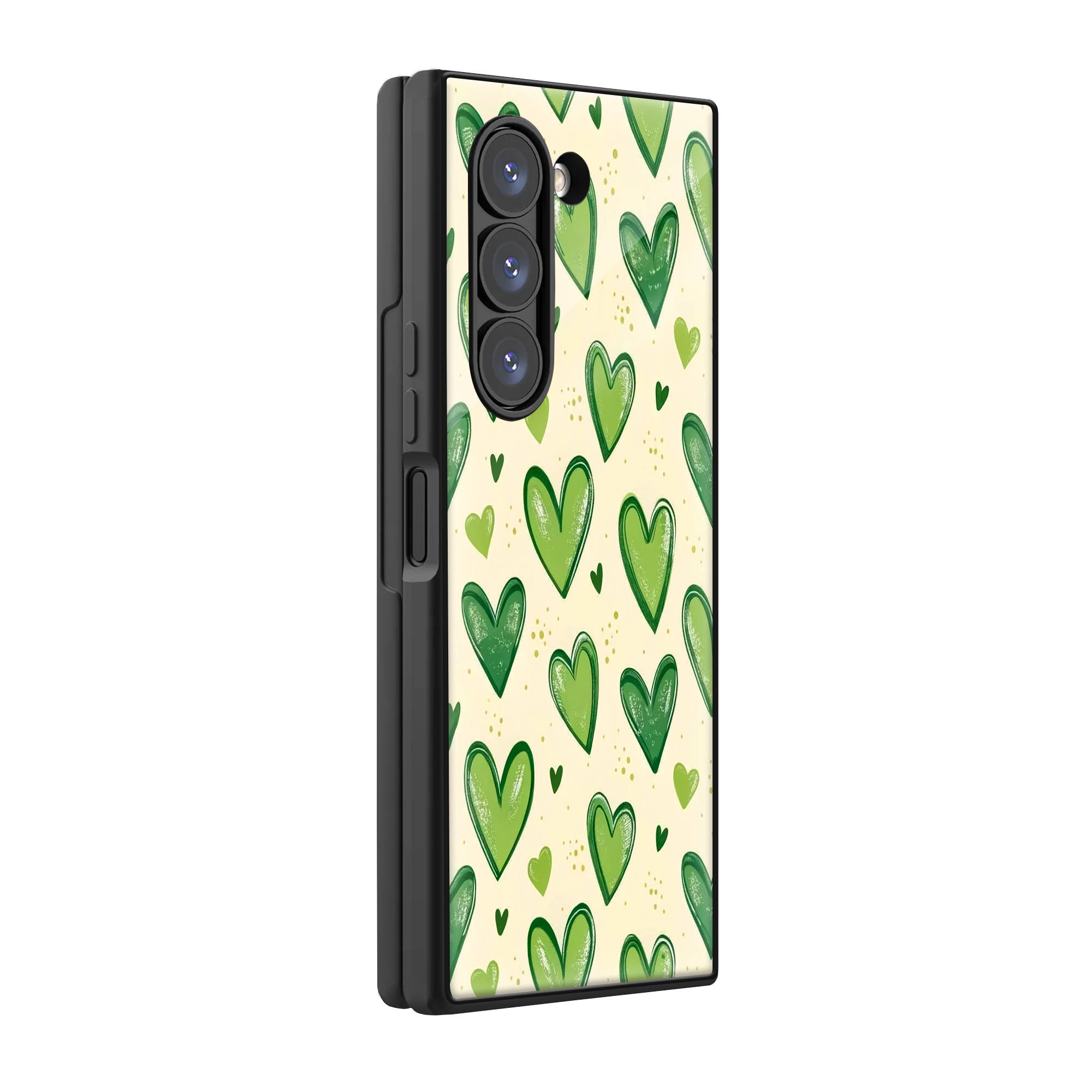 Green Hearts Samsung Z Fold Glass Case image 0 Main image