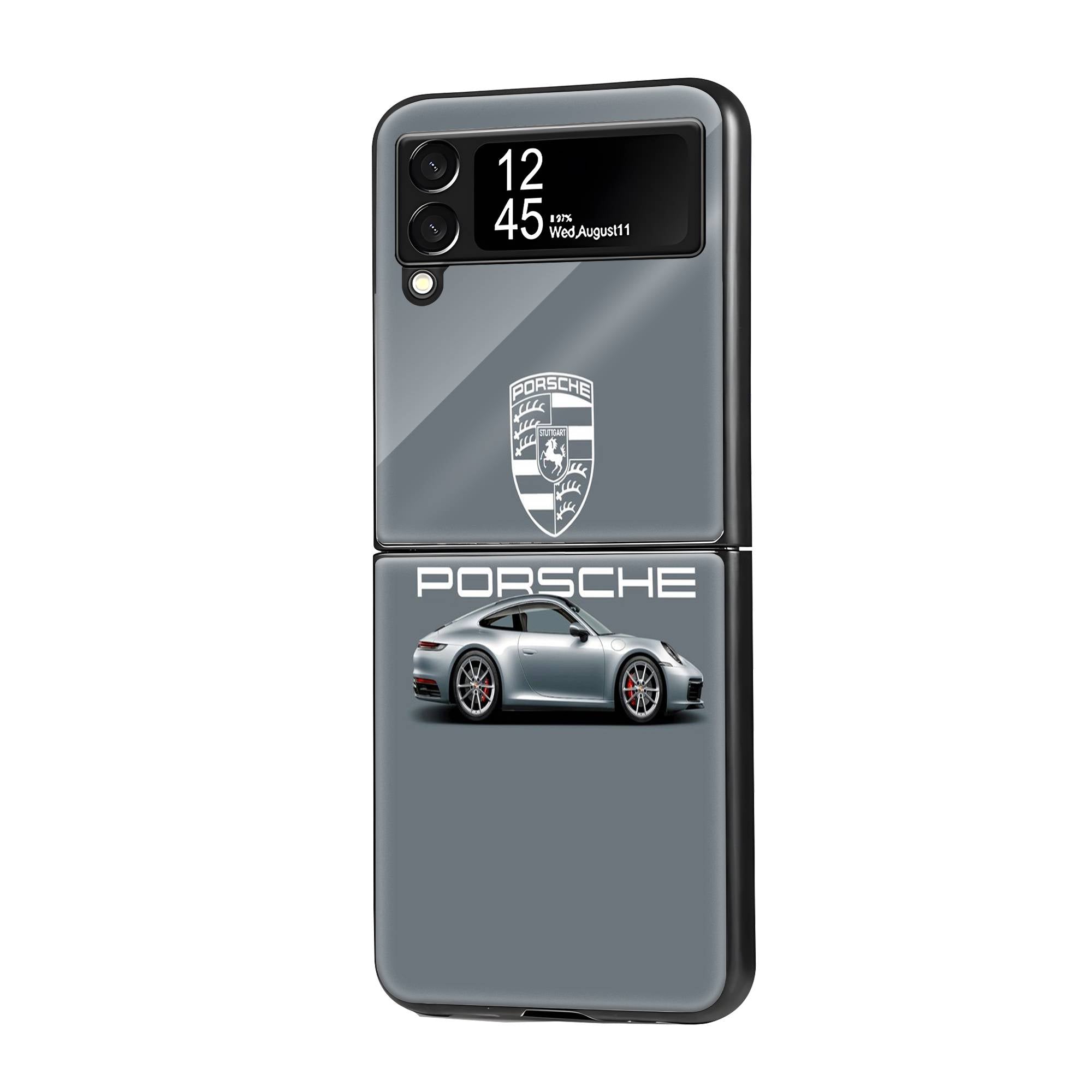 Silver Porsche Samsung Z Flip Glass Case image 0 Main image