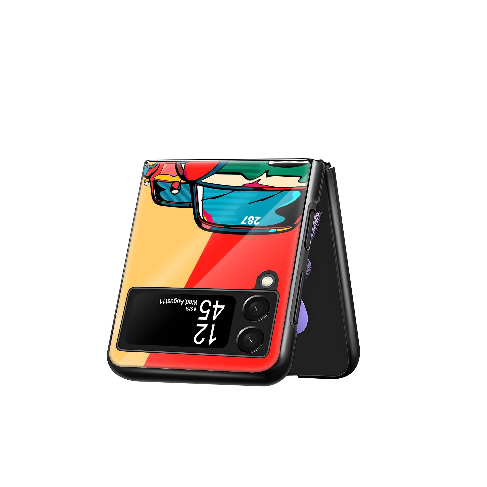 Multicolor Car Samsung Z Flip Glass Case image 2