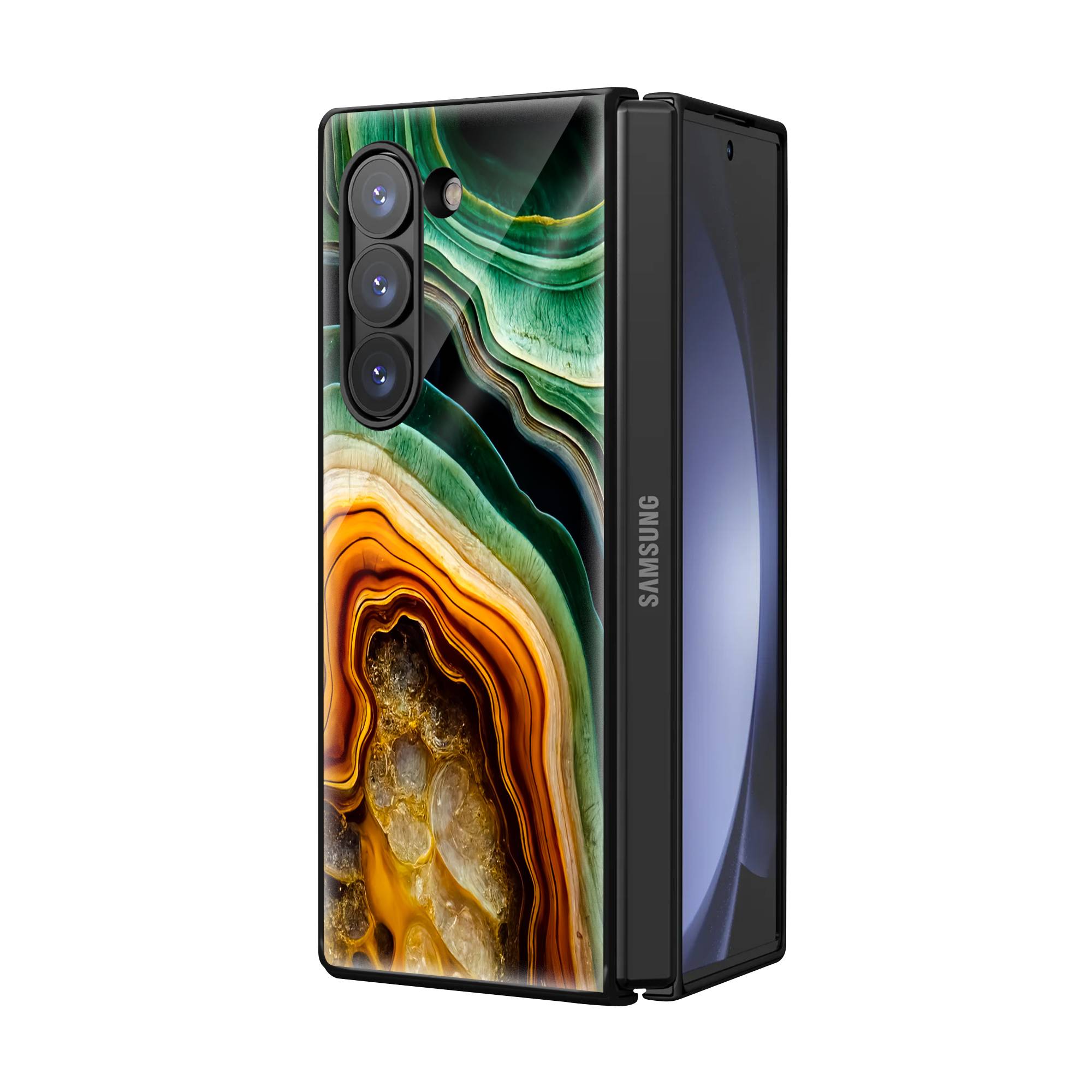 Green Marble Abstract Samsung Z Fold Glass Case image 1