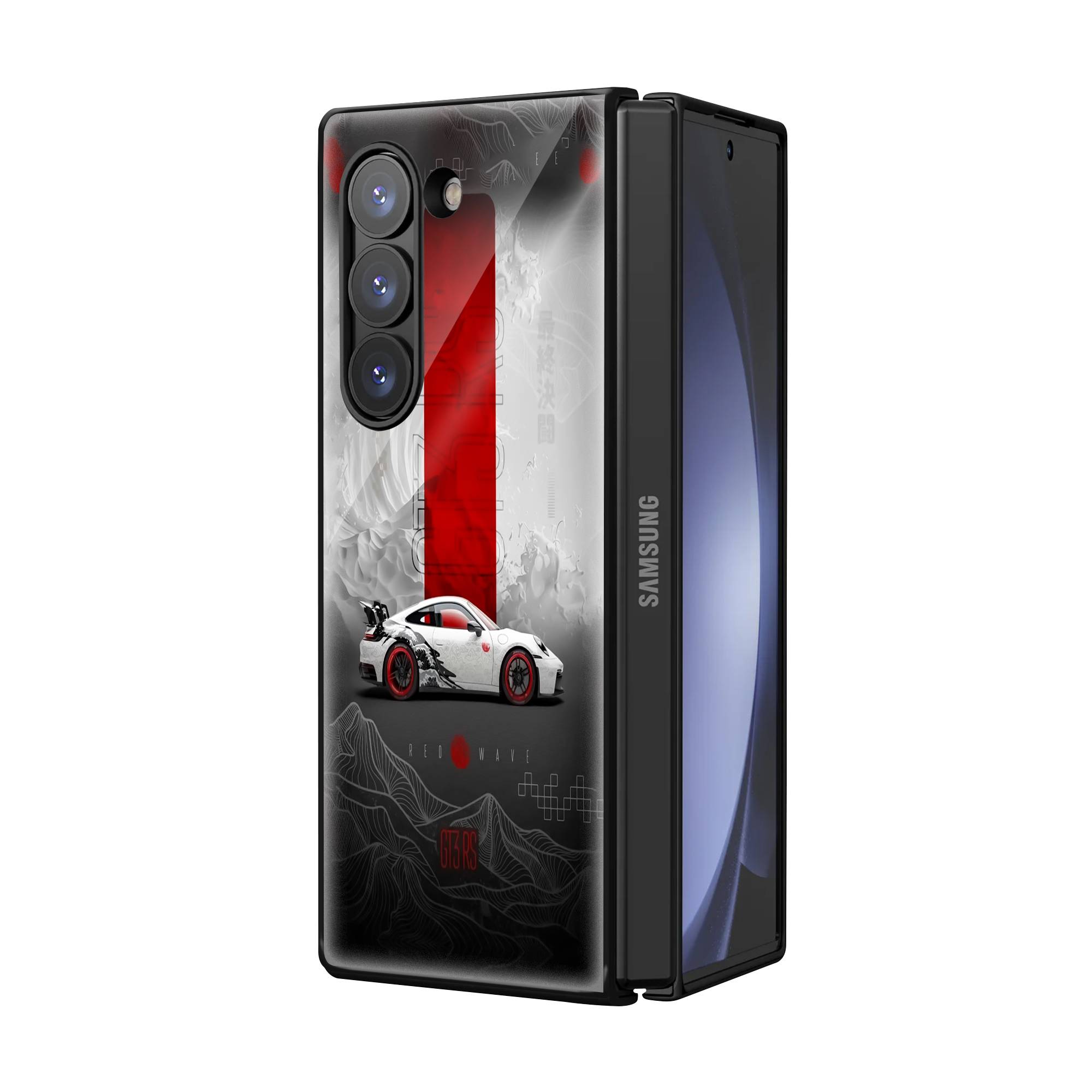 Red Wave Samsung Z Fold Glass Case image 1