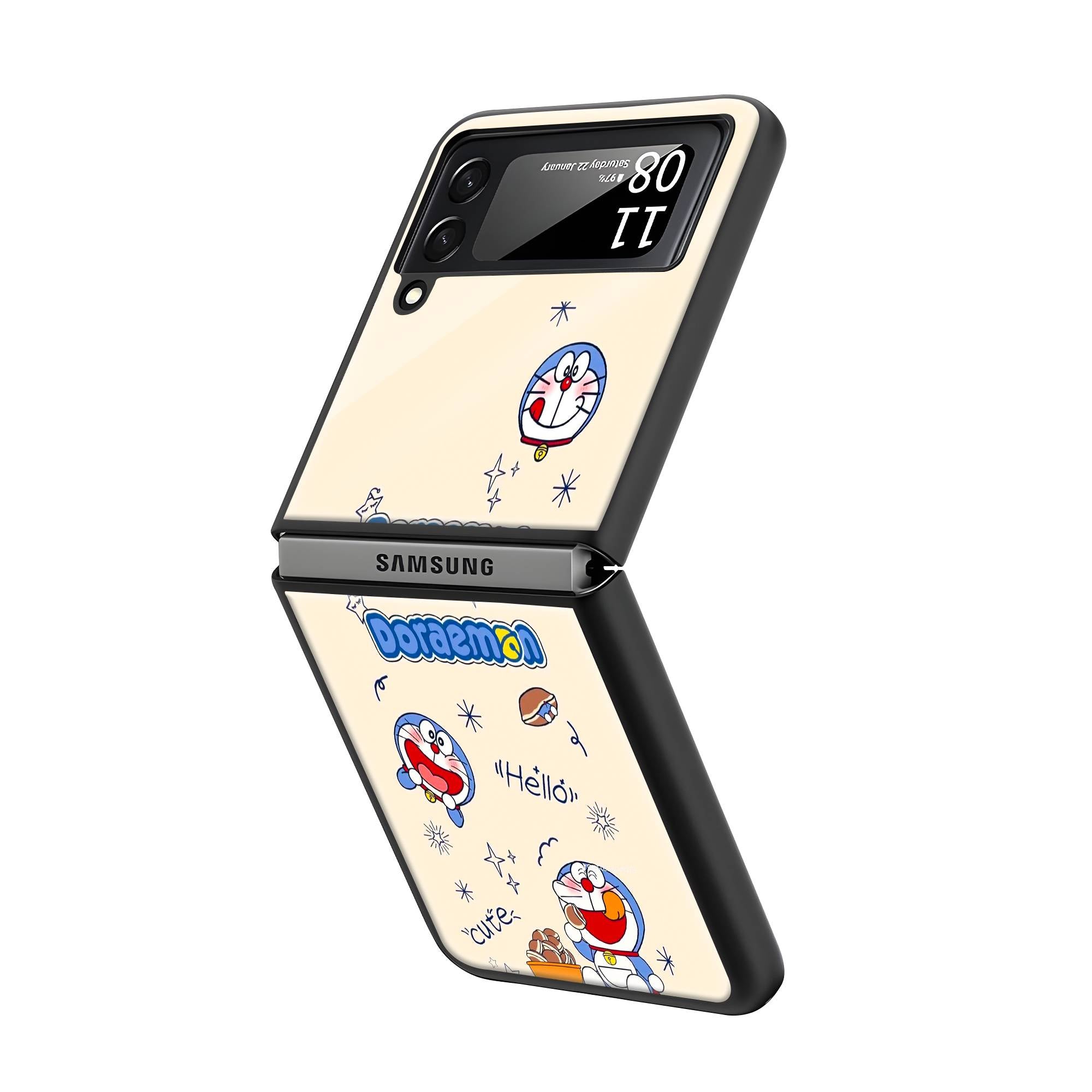 Cute Doraemon Samsung Z Flip Glass Case Secondary image