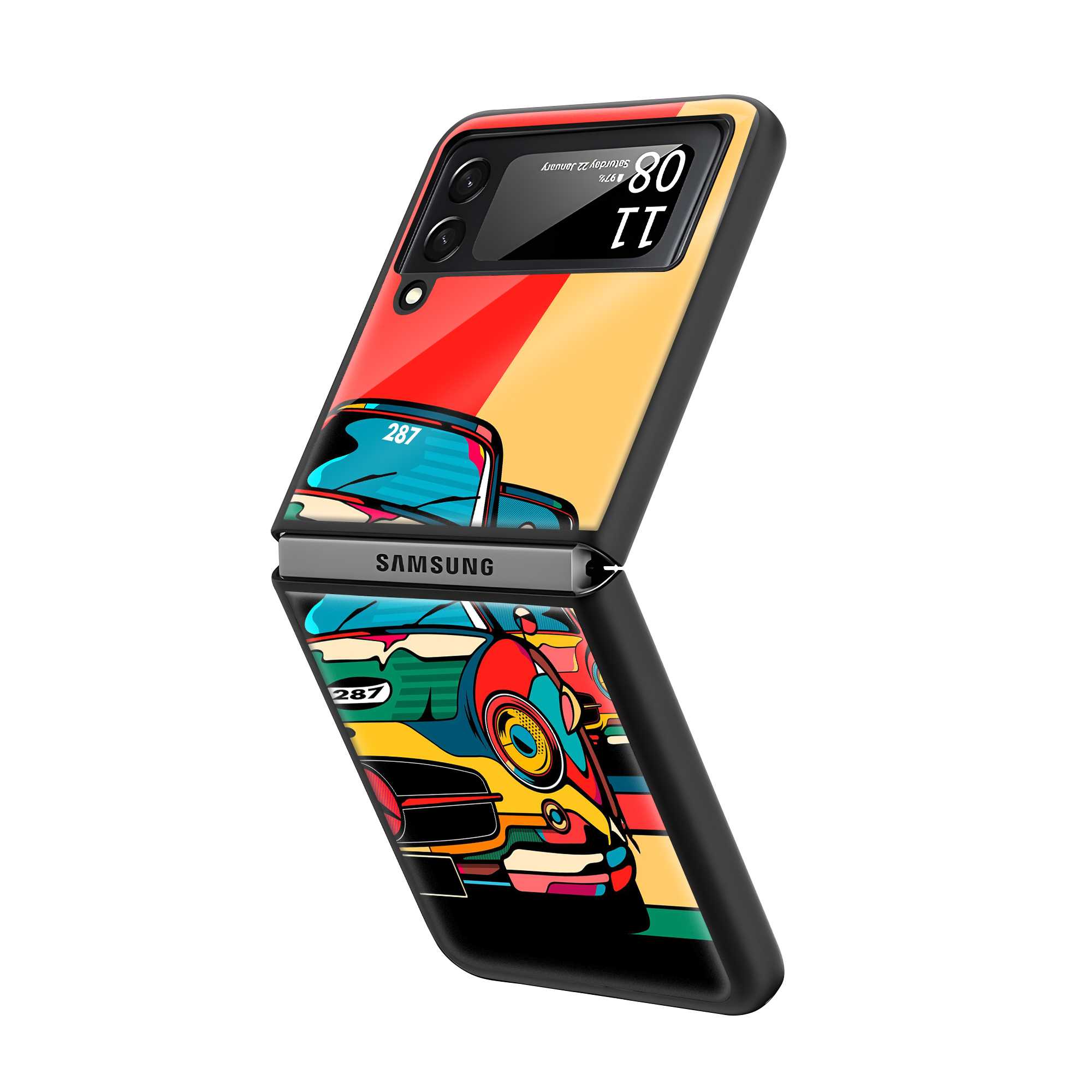 Multicolor Car Samsung Z Flip Glass Case Secondary image