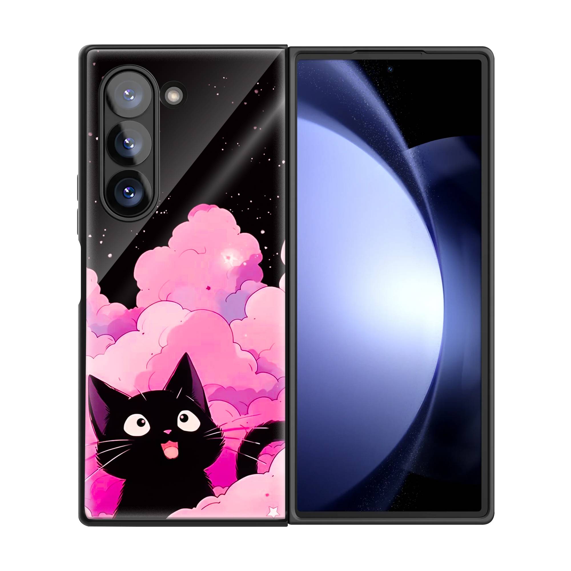 Black Cute Kitty Samsung Z Fold Glass Case image 2