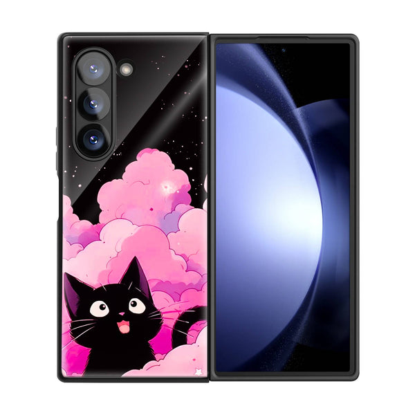 Black Cute Kitty Samsung Z Fold Glass Case image 2
