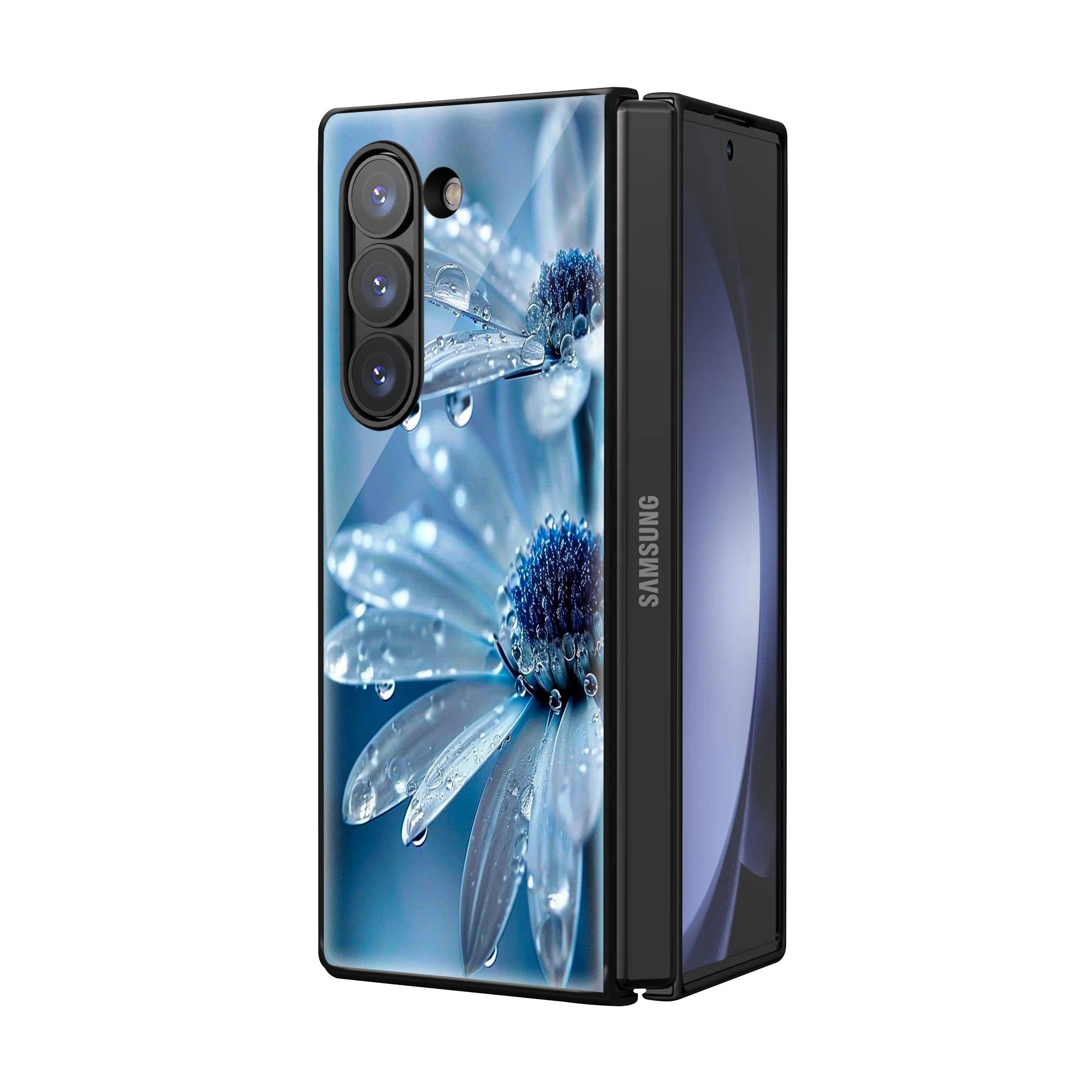 Blue Flowers Samsung Z Fold Glass Case image 1