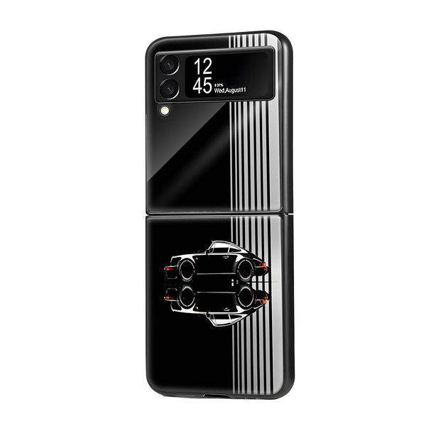 Black Porsche Samsung Z Flip Glass Case image 0