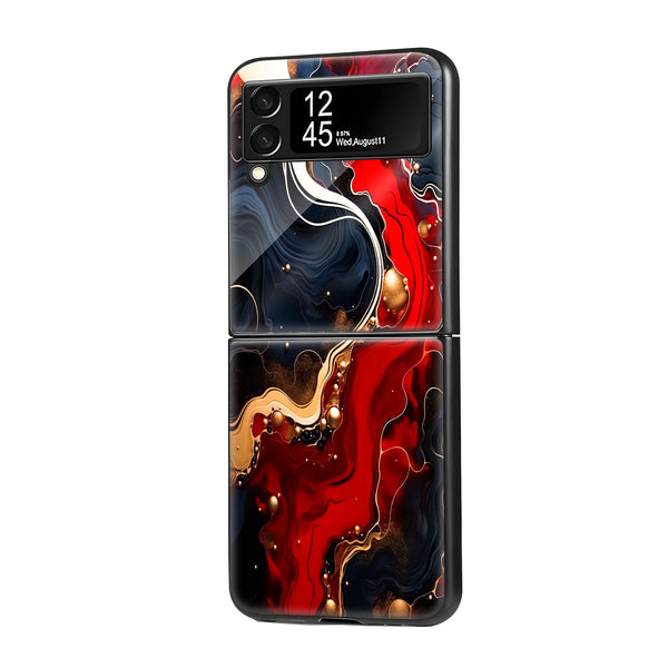 Red-Gold Luxury Marble Samsung Z Flip Glass Case image 0