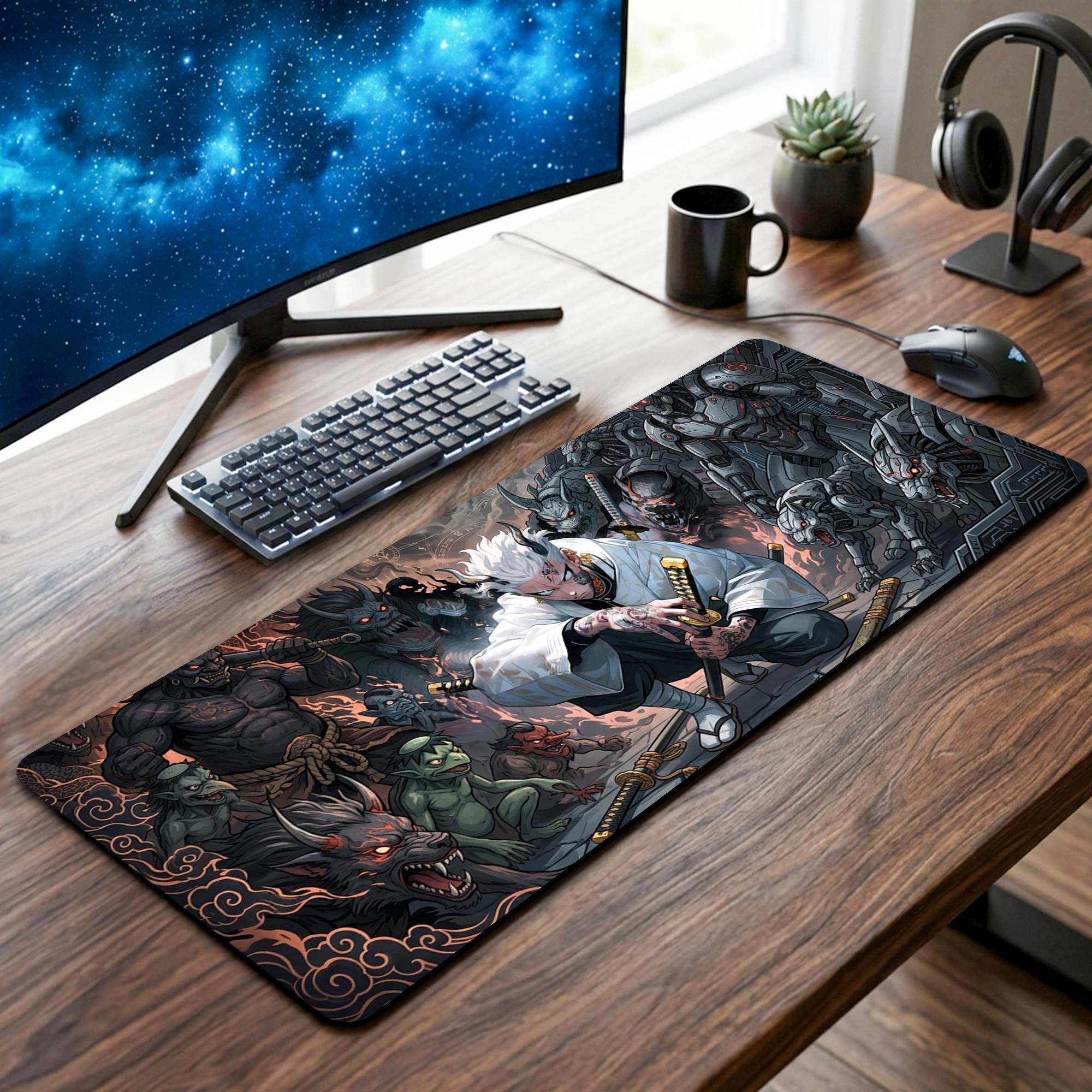 White Hair Demon Desk Mat - 12 x 32 Inch image