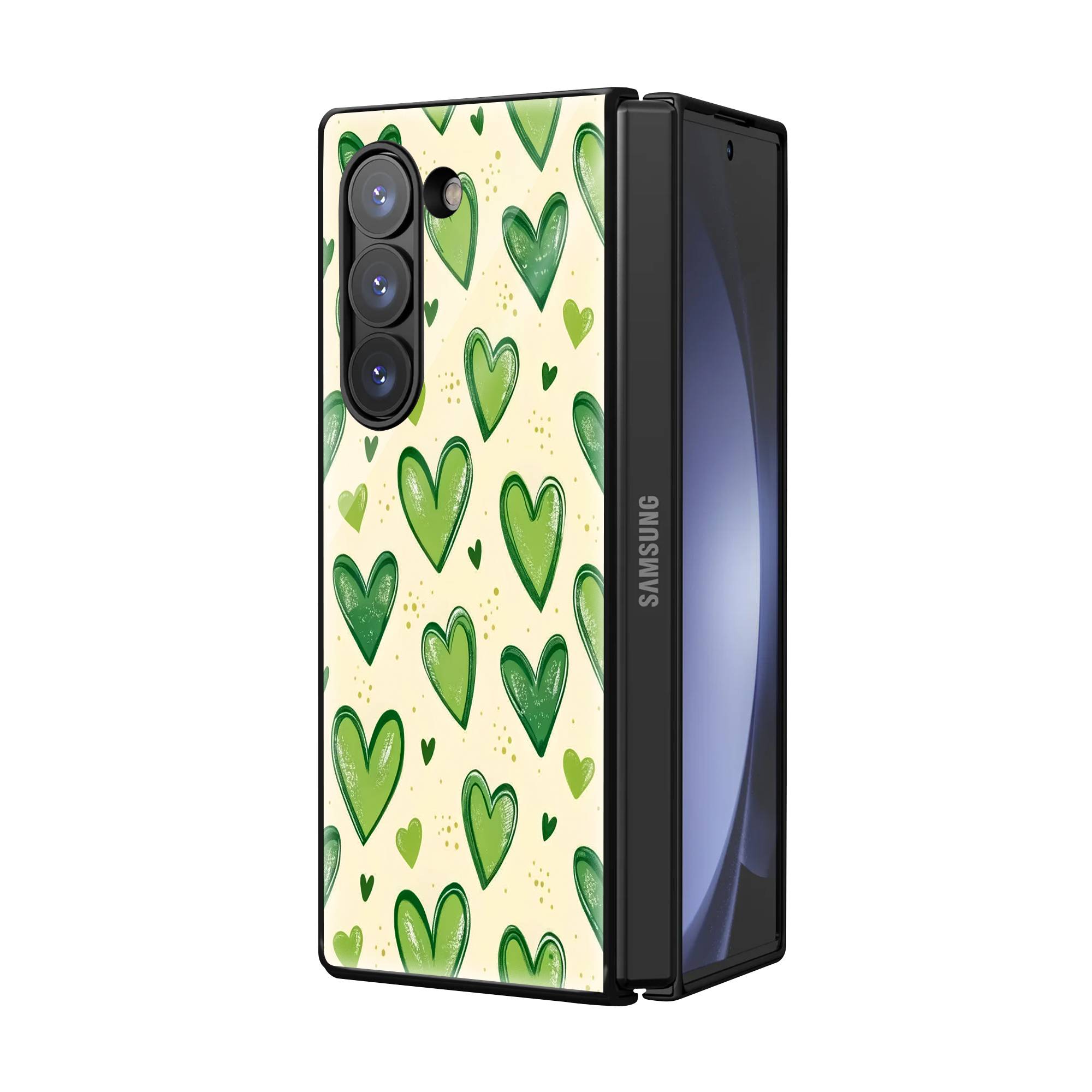 Green Hearts Samsung Z Fold Glass Case Secondary image