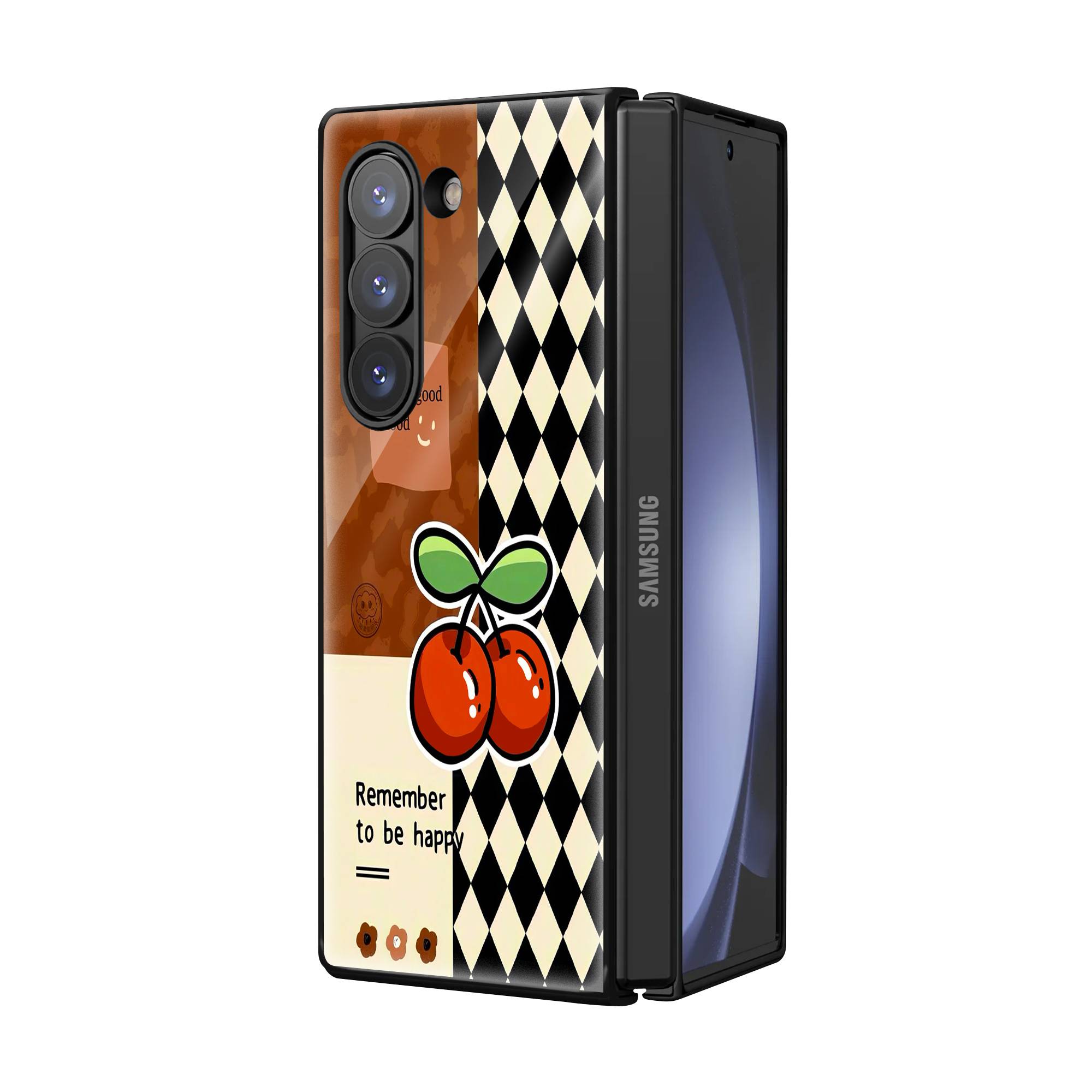 Cherry Checkers Samsung Z Fold Glass Case image 1