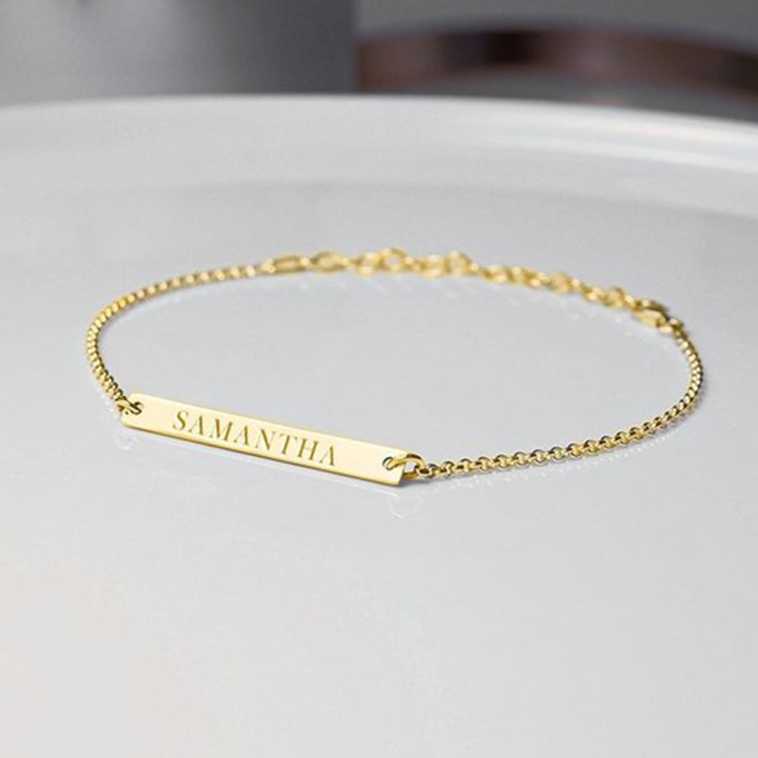 Buy NAYAB Personalised Gold Bar Bracelet  Customized Love Message or Name  Engraved Chain Bracelet  925 Sterling Silver Band  Personalised Gift   Birthday Anniversary Gift Polish  Gold 16 Cm at Amazonin