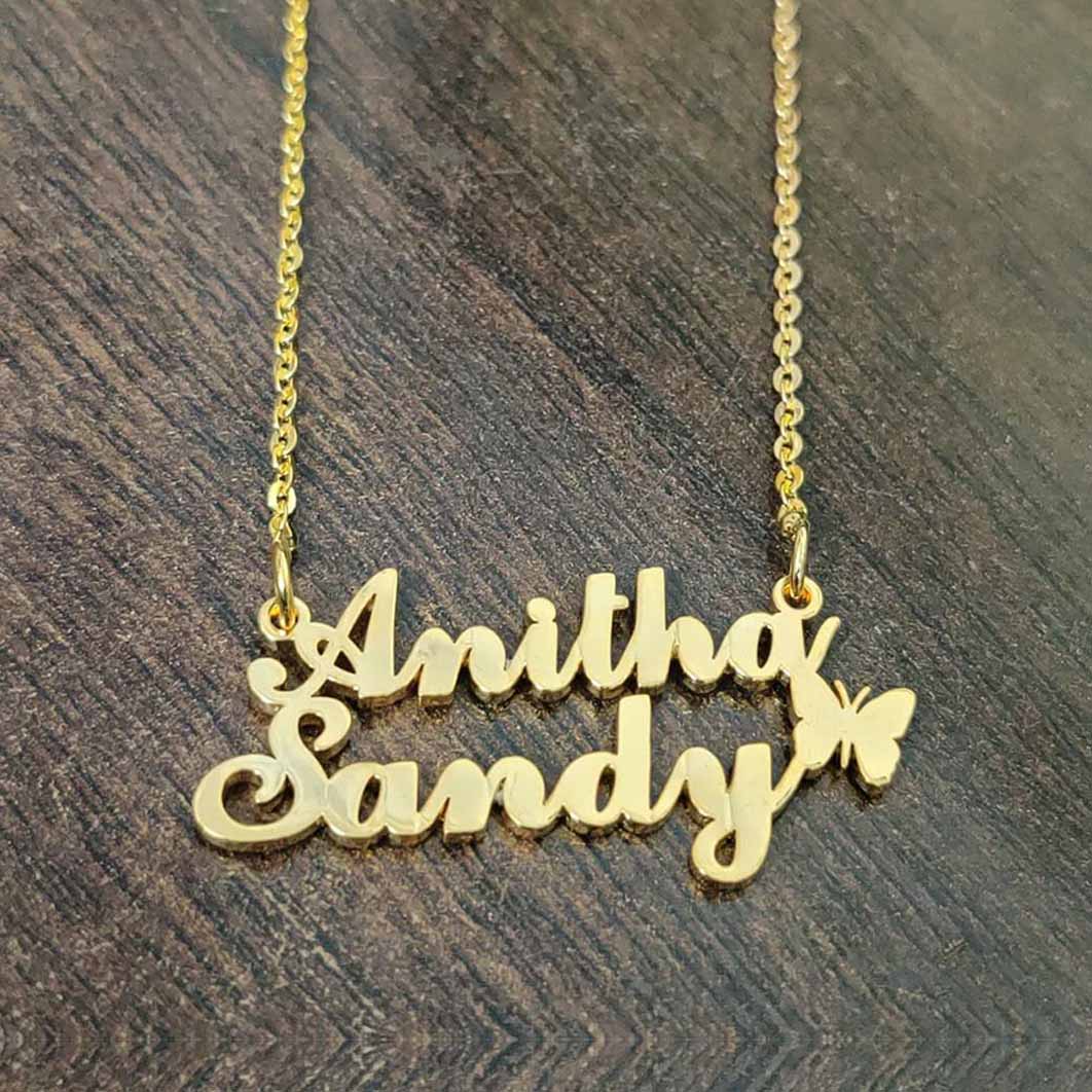 Butterfly Gold Plated Double Name Necklace – Stayclassy.in