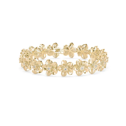 Lotus Flower Yellow Gold Plated Silver Diamond Bracelet