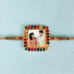 Custom Square Shape Colour Ful Diamond Photo Rakhi