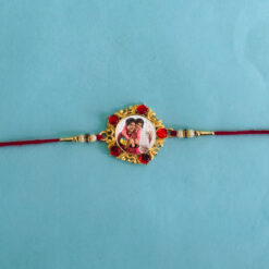Custom Round Single Red Diamond Photo Rakhi
