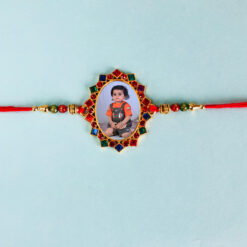 Custom Oval Shape Multired Color Stone Photo Rakhi