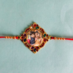 Custom Round Shape Three Diamond Bond Photo Rakhi