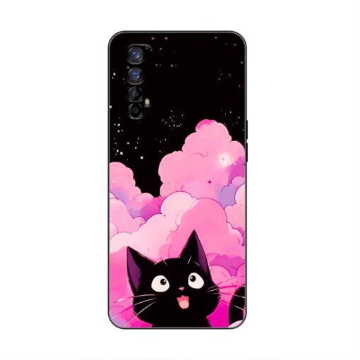 Black Cute Kitty Realme 7 Silicone Case