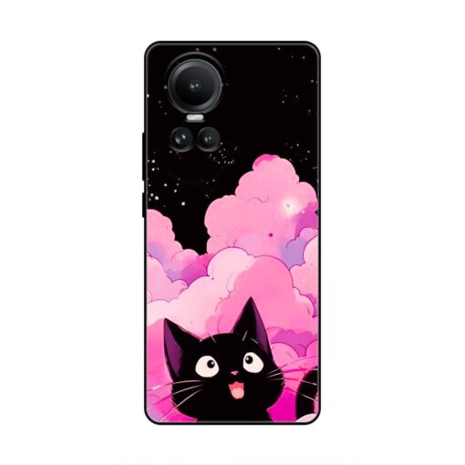 Black Cute Kitty Oppo Reno 10 5G Silicone Case