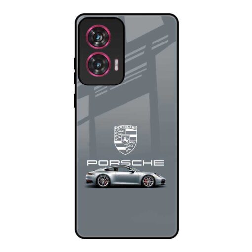 Silver Porsche Motorola Moto G85 Glass Case