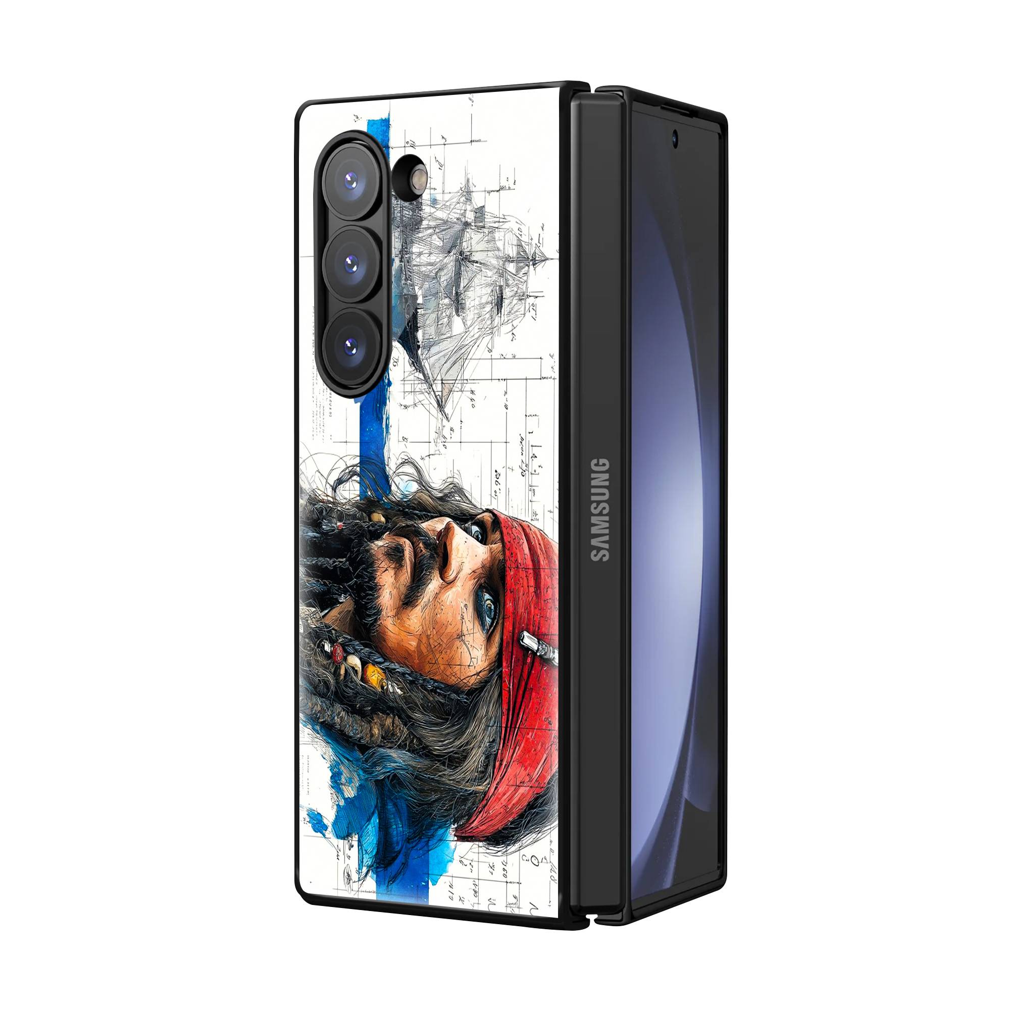 Captain's Sketch Samsung Z Fold Glass Case - Image 2