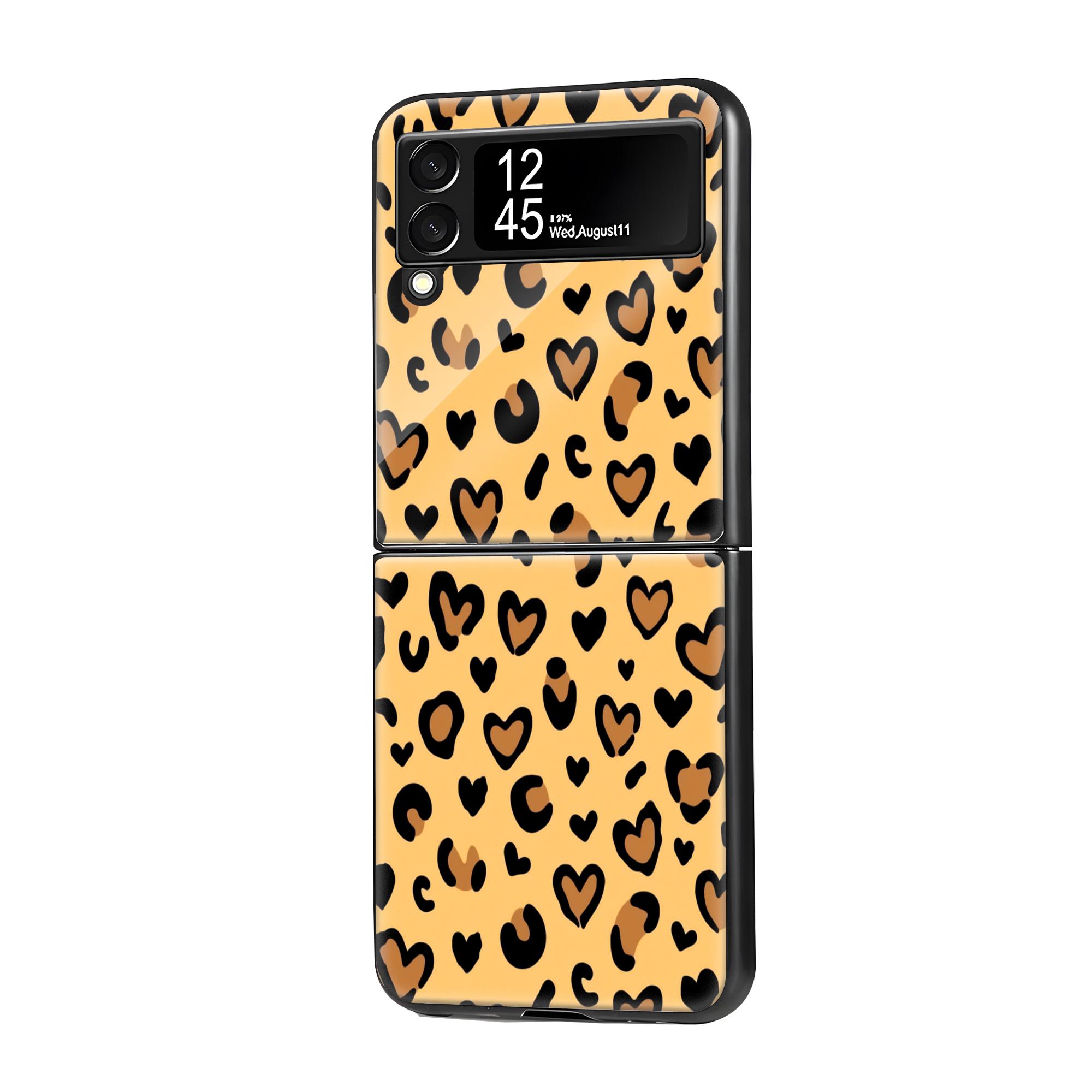 Leopard Hearts Samsung Z Flip Glass Case