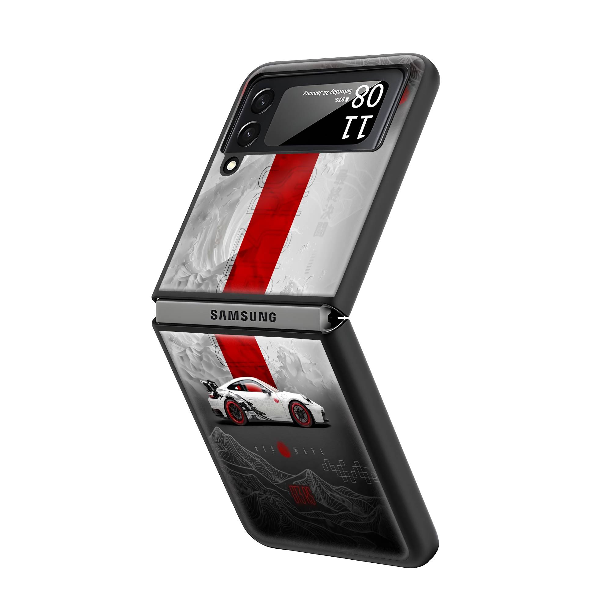 Red Wave Samsung Z Flip Glass Case - Image 2