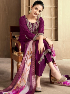 Vibrant Violet Premium Embroidered Suit Set