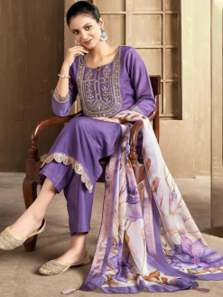 Vibrant Lavender Premium Embroidered Suit Set