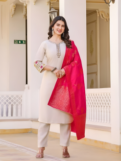 Light Neutral Premium Embroidered Suit Set