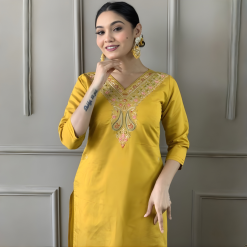 Mustard Yellow Premium Embroidered Suit Set