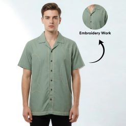 Green Fish Embroidered Shirts