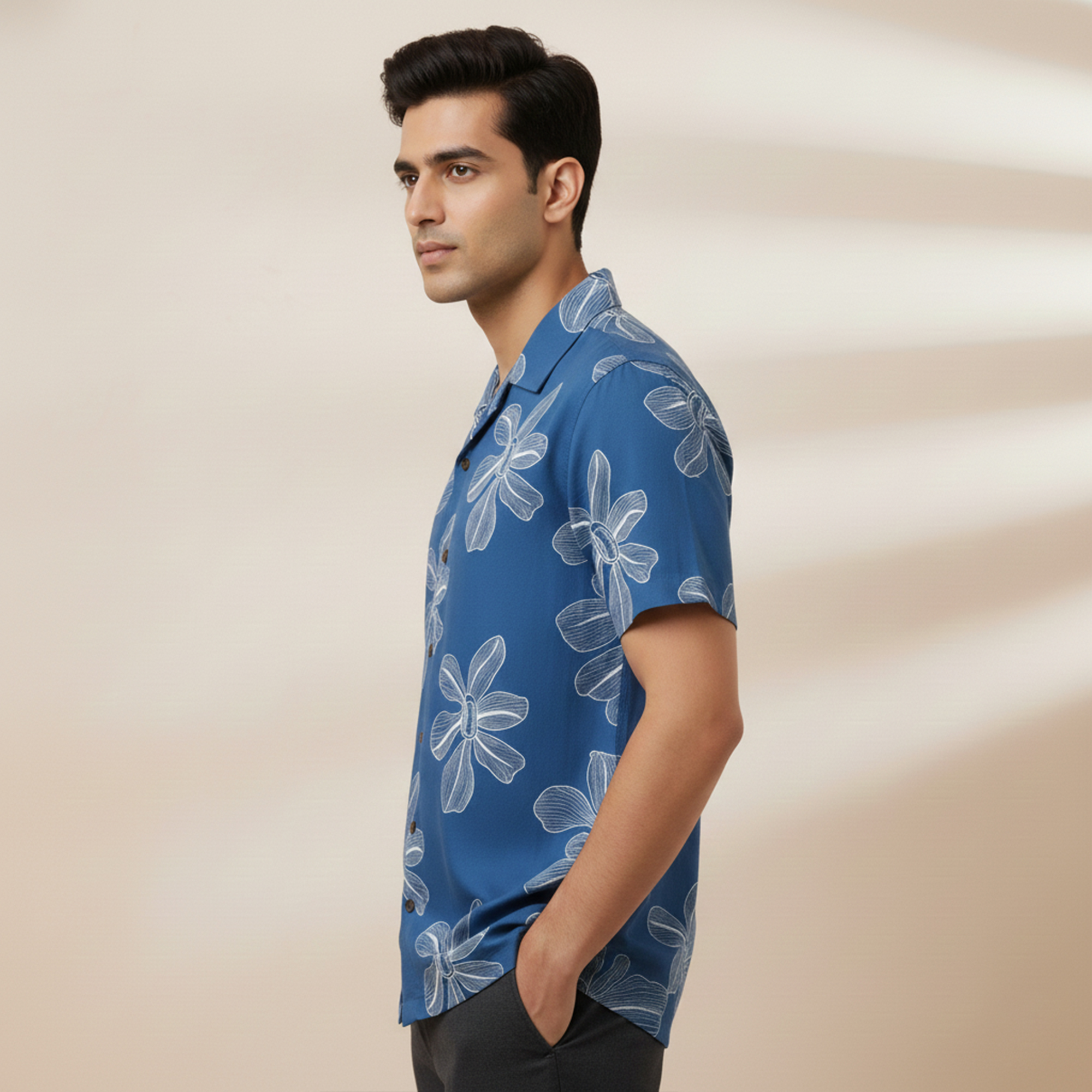Blue Hibiscus Embroidered Shirts - Image 2