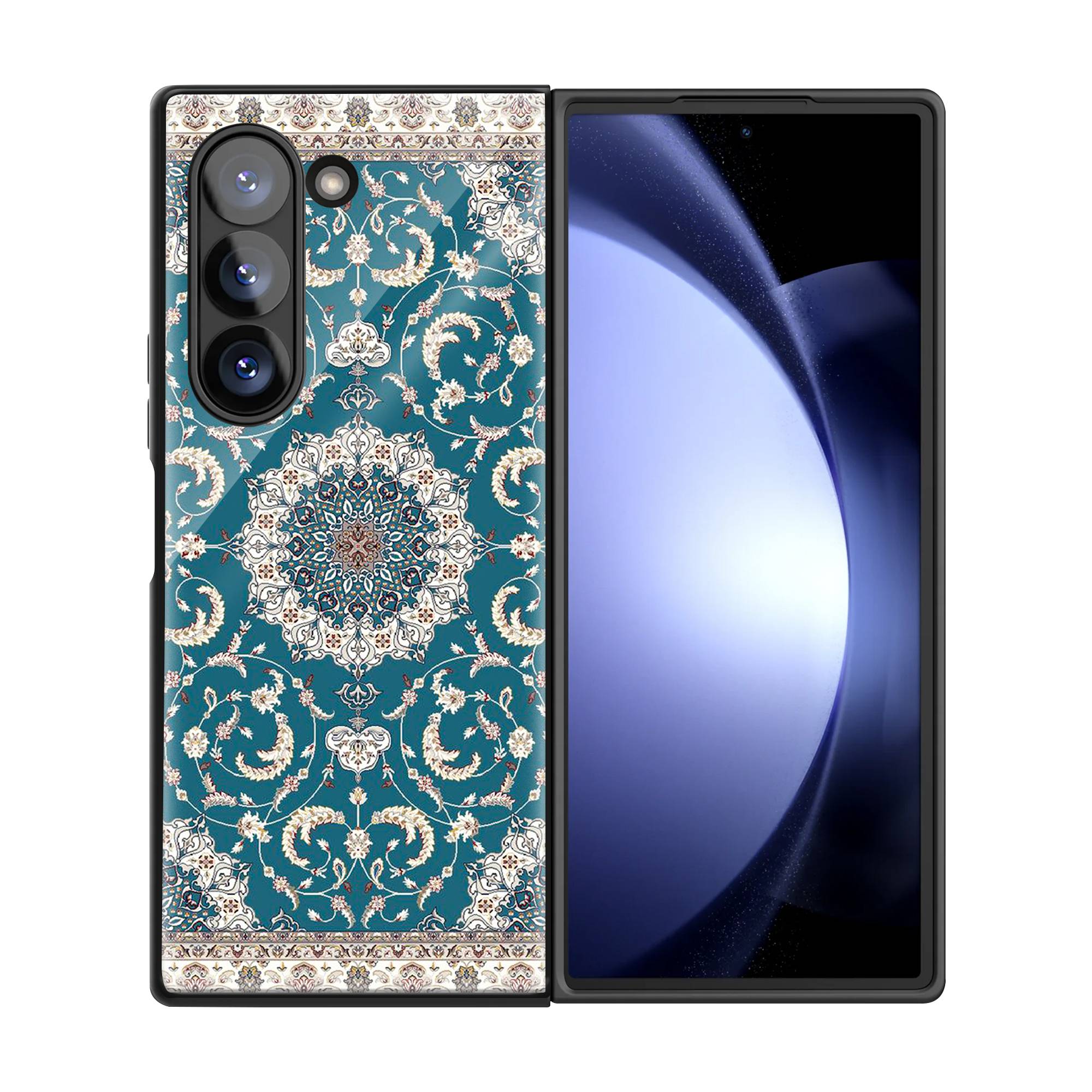 Teal Classic Medallion Samsung Z Fold Glass Case - Image 3