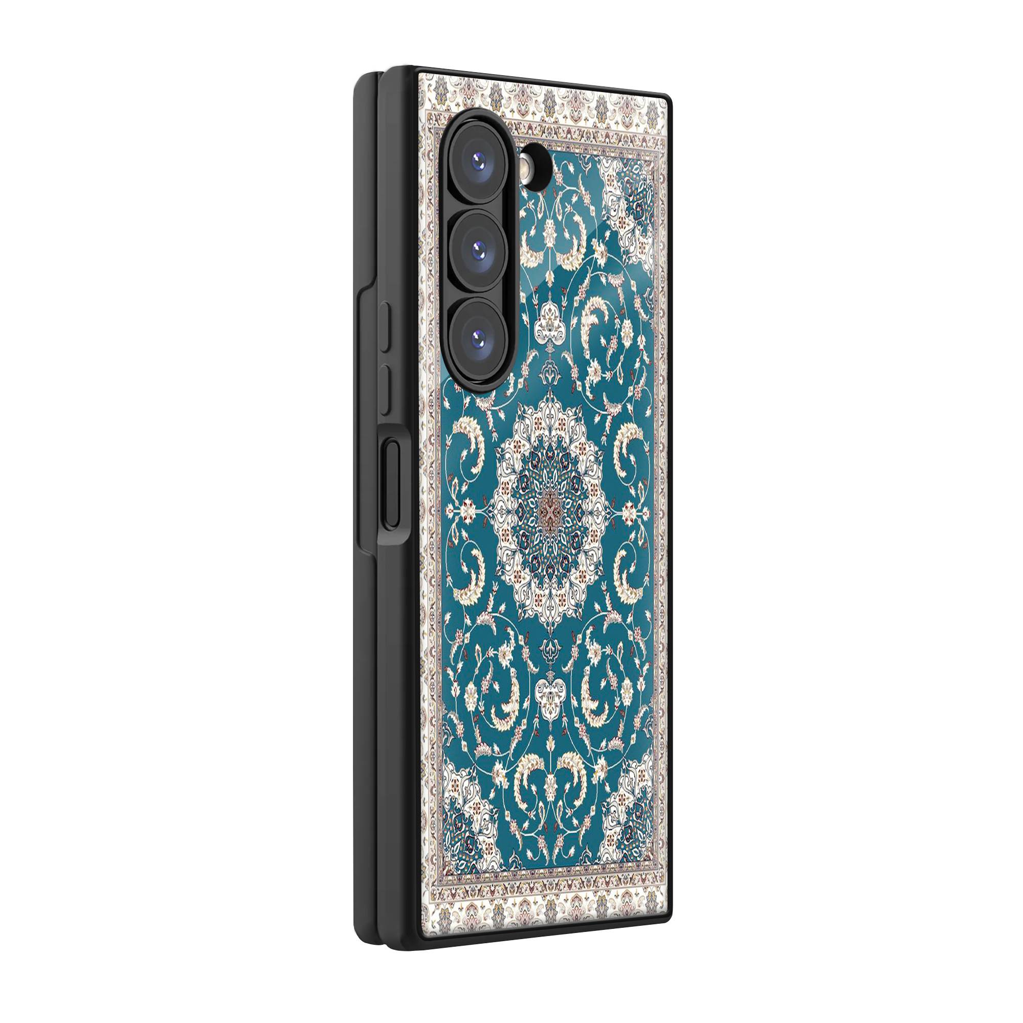 Teal Classic Medallion Samsung Z Fold Glass Case