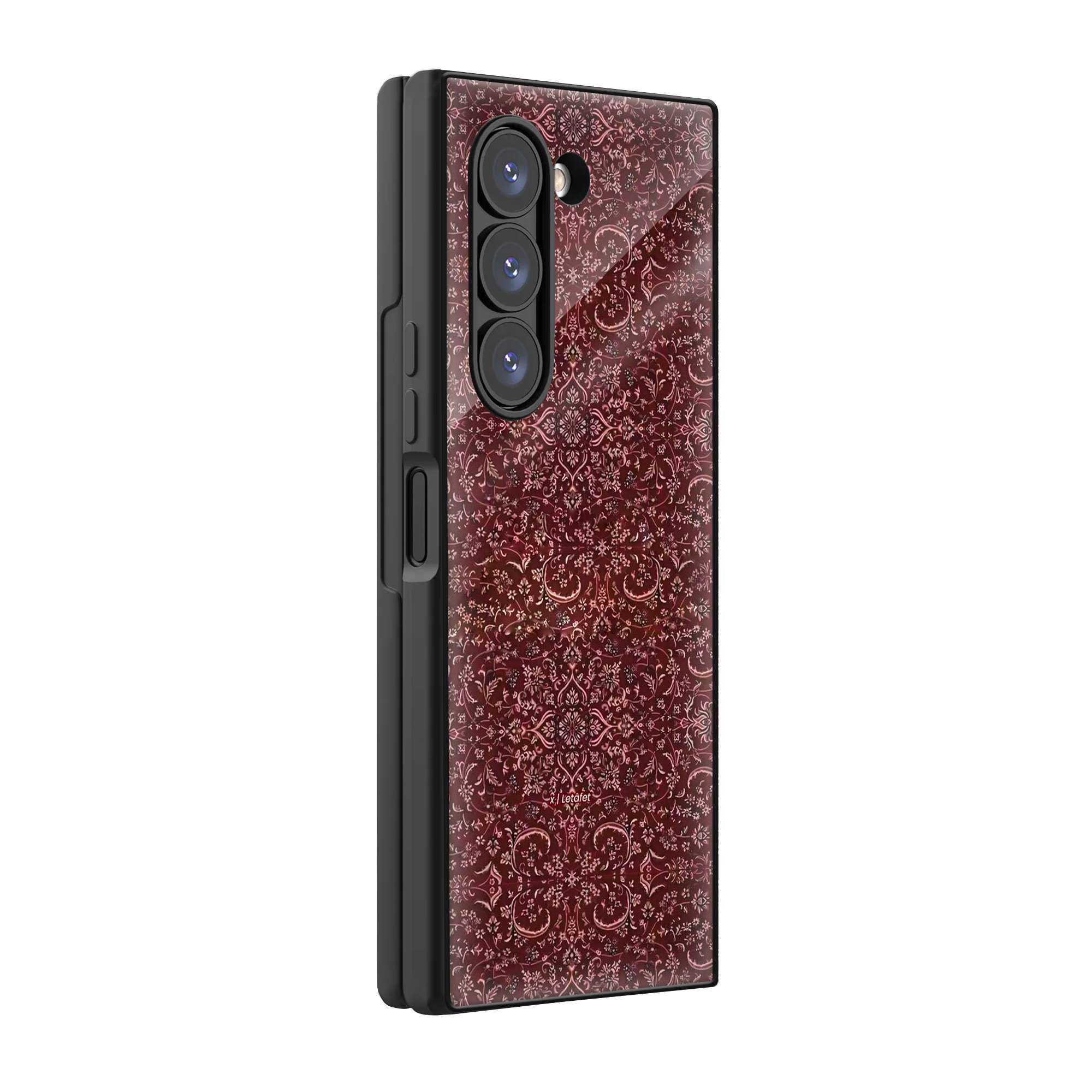 Red Floral Rug With Text Samsung Z Fold Glass Case
