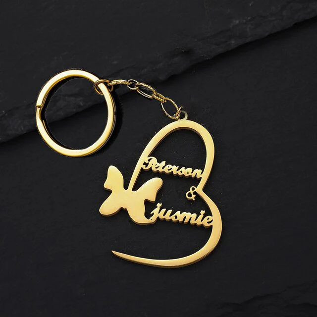Big Heart Couple Name Keychain
