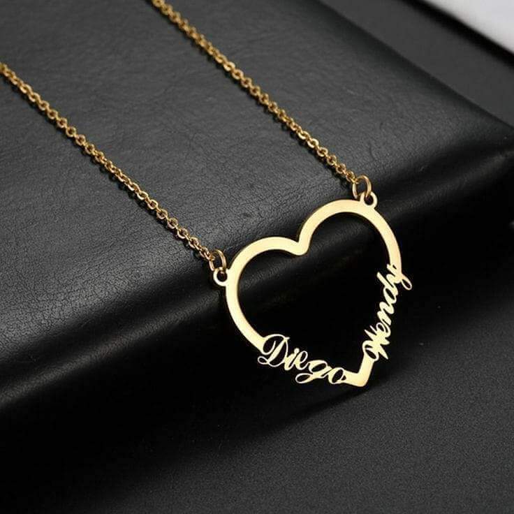 Stroke Heart Couple Name Necklace