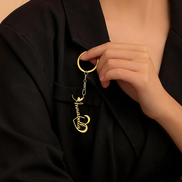 Half Heart Name Keychain