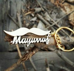 Mustache Name Keychain