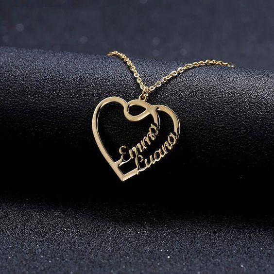 Overlay Heart Couple Name Necklace