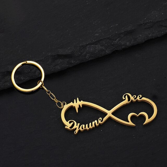 Infinity Couple Heart Cut Name Keychain