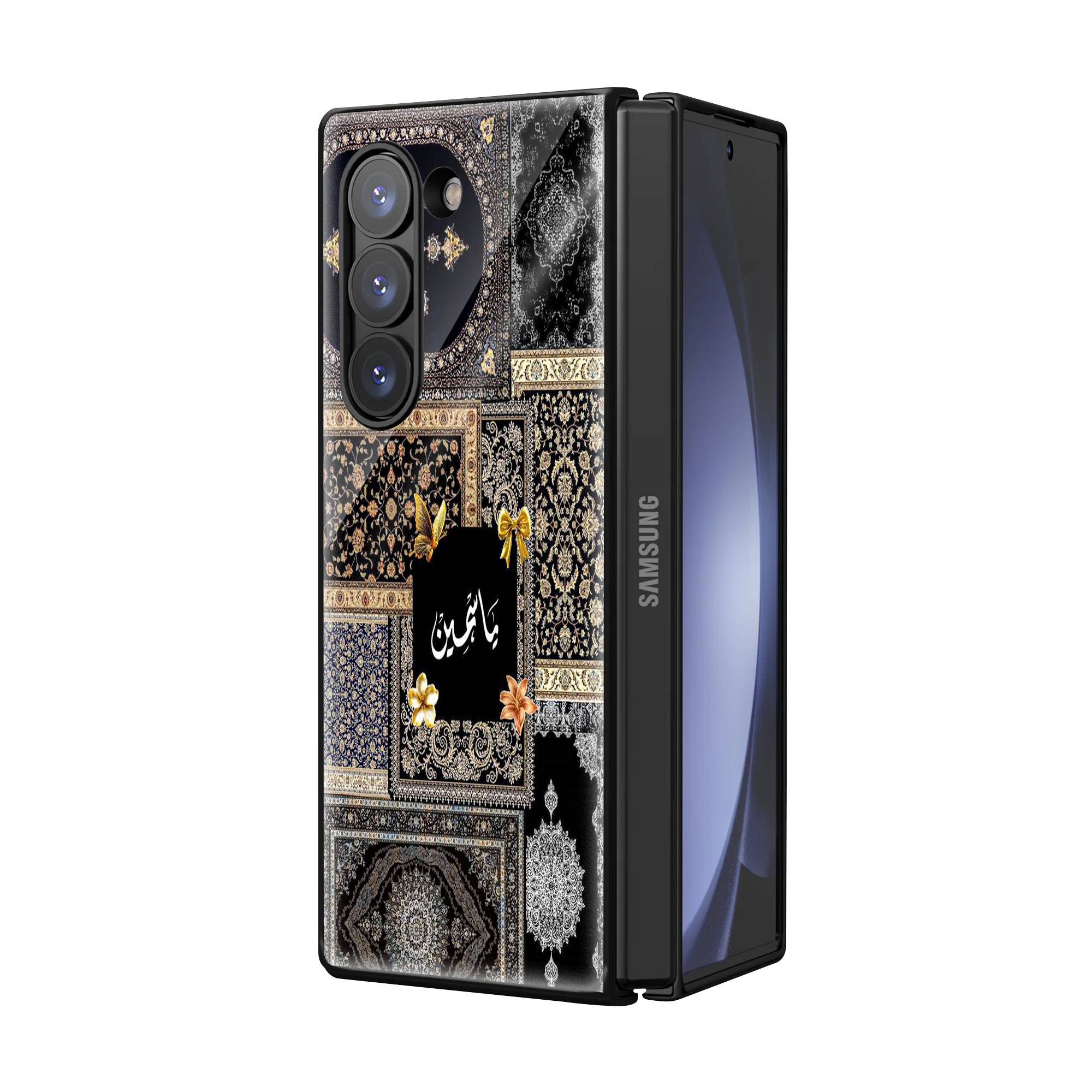 Black & Gold Patchwork Samsung Z Fold Glass Case - Image 2