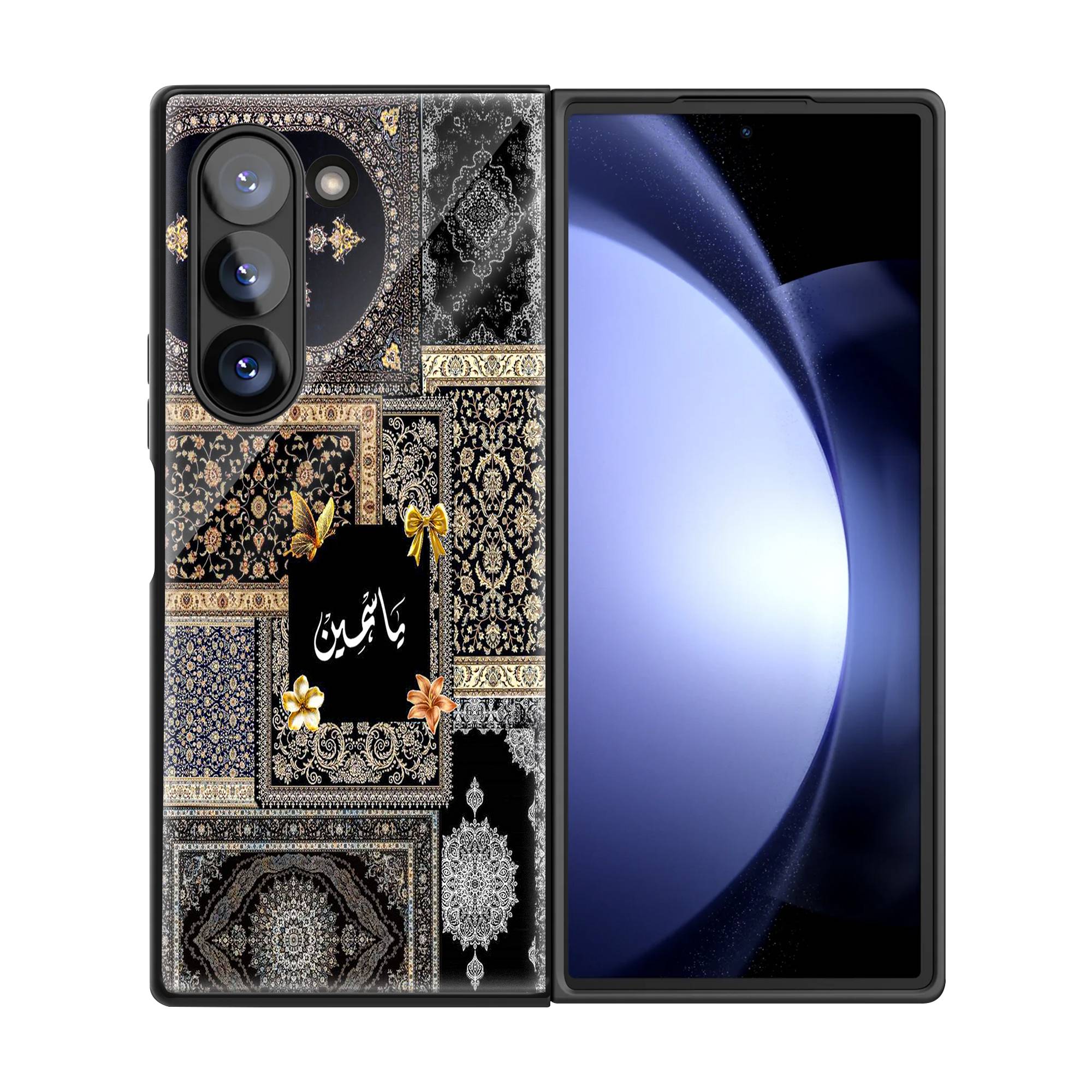 Black & Gold Patchwork Samsung Z Fold Glass Case - Image 3