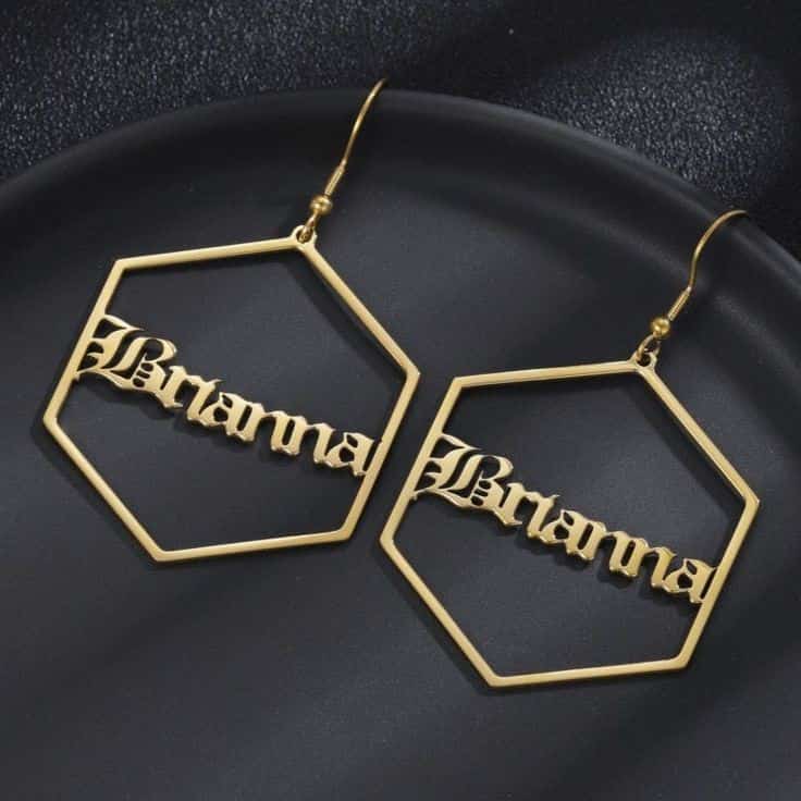 Hexagon Name Earrings