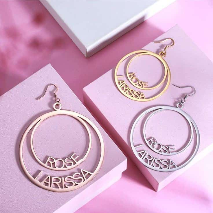 Double Name Circle Drops Earrings - Image 2